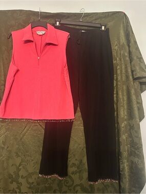 Ronni Nicole Two Piece Set Sleeveless Pink Top And Relaxed Black Pants Size 16W